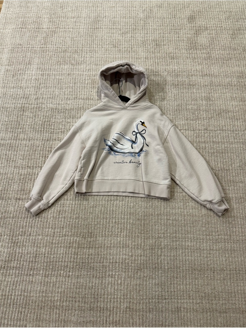 Zara Girls Swan Graphic Hoodie Oatmeal Pullover Sweatshirt 11-12Y